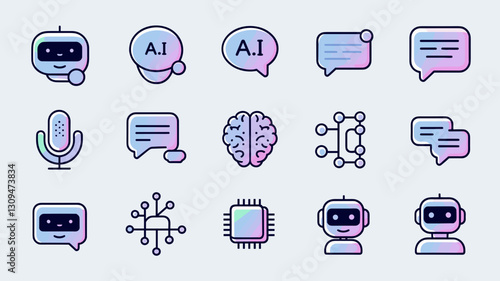 AI Chatbot Vector Icon Set for Messaging