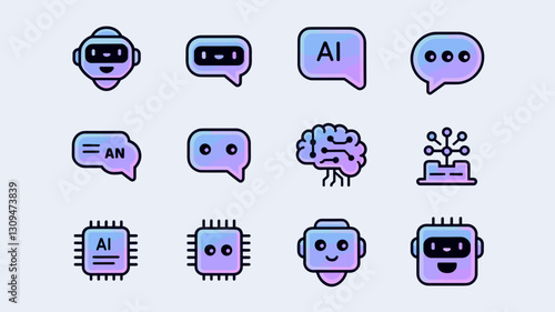 AI Chatbot Vector Icon Set for Digital Communication