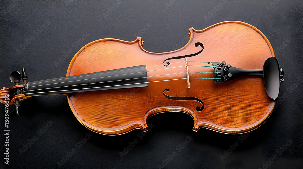 Fototapeta premium Detailed Close Up Of A Brown Wooden Violin On Dark Textured Background