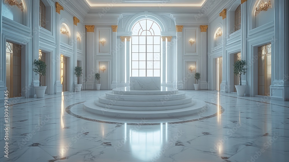 Fototapeta premium Luxurious White Marble Hallway Showcase