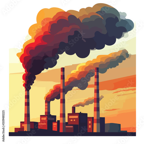 Industrial Smokestacks Emitting Smoke: Pollution Concept