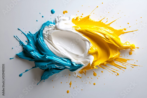 Vibrant mustard yellow oil stroke with soft teal flowing across a white background, embodying the bold yet calm aesthetic of Scandinavian design