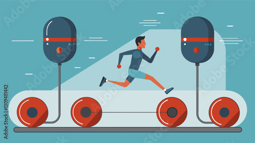 The pods advanced sensors track every movement ensuring a tailored workout that constantly challenges and motivates.. Vector illustration