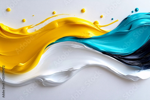 Vibrant mustard yellow oil stroke with soft teal flowing across a white background, embodying the bold yet calm aesthetic of Scandinavian design