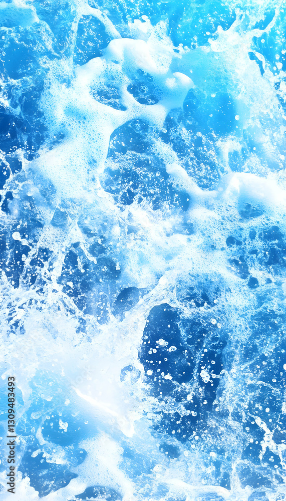 Close-up of ocean waves with white foam and blue water. Close-up of ocean waves with white foam and blue water.