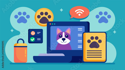 The ultimate tool for pet owners this advanced biometric scanner ensures the security of your pets veterinary records and behavioral data.. Vector illustration