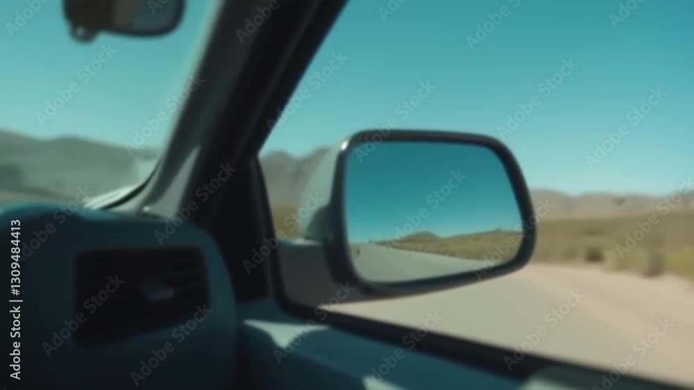 A video of a rear view of a side mirror on a car or van driving through the Nevada desert, travel concept A video of a rear view of a side mirror on a car or van driving through the Nevada desert, travel concept