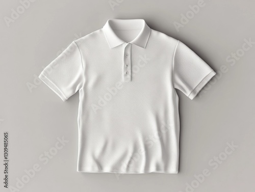 Obraz na płótnie A white textured shirt with short sleeves, designed for both warm and cool weather. This casual sportswear is made of breathable fabric suitable for active lifestyles. w salonie