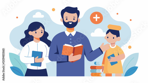 The instructor provided resources and tips for how parents and godparents can continue to nurture the childs spiritual growth after the baptism.. Vector illustration