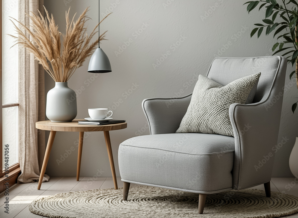 light grey textured armchair in a serene setting light grey textured armchair in a serene setting