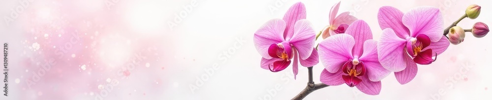 Fototapeta premium Watercolor orchid bouquet, soft pastel shades, lush blooms, delicate, nature