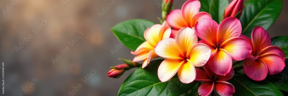 Frangipani flowers in a bouquet with other tropical flowers, mix, arrangement Frangipani flowers in a bouquet with other tropical flowers, mix, arrangement