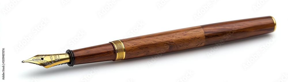 Elegant wooden fountain pen with a gold nib, isolated on a white background. Elegant wooden fountain pen with a gold nib, isolated on a white background.