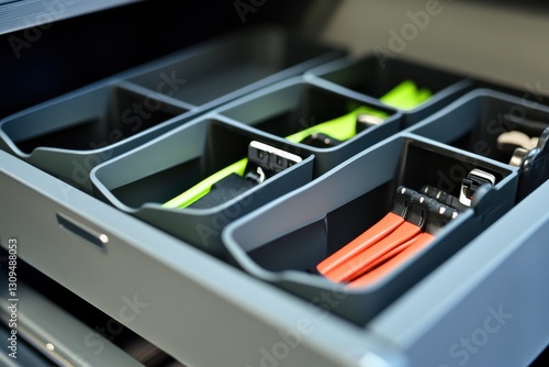 Organized Storage Drawer with Colorful Compartments and Accessories