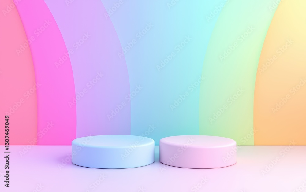 Spring 3d background minimalistic mockup with space for text, vibrant pastel rainbow gradient background Spring 3d background minimalistic mockup with space for text, vibrant pastel rainbow gradient background