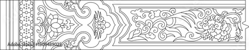 Vector sketch illustration silhouette design batik motif carving vintage classic ornament with traditional ethnic decoration 