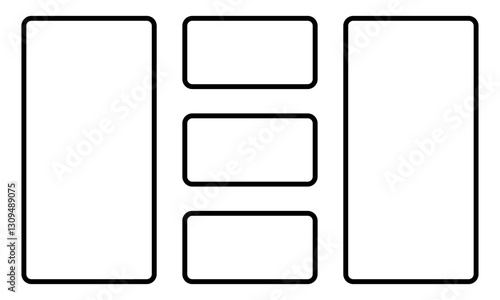 Black grid layout lines collage with several square and rectangular panels for storyboard template, frame work design, layout, or artists to plan and visualize their work.