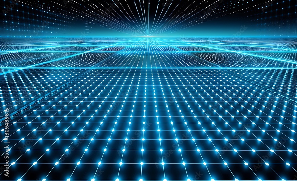 Blue glowing light rays on a black background, a digital data technology concept with a big perspective and wide view angle Blue glowing light rays on a black background, a digital data technology concept with a big perspective and wide view angle