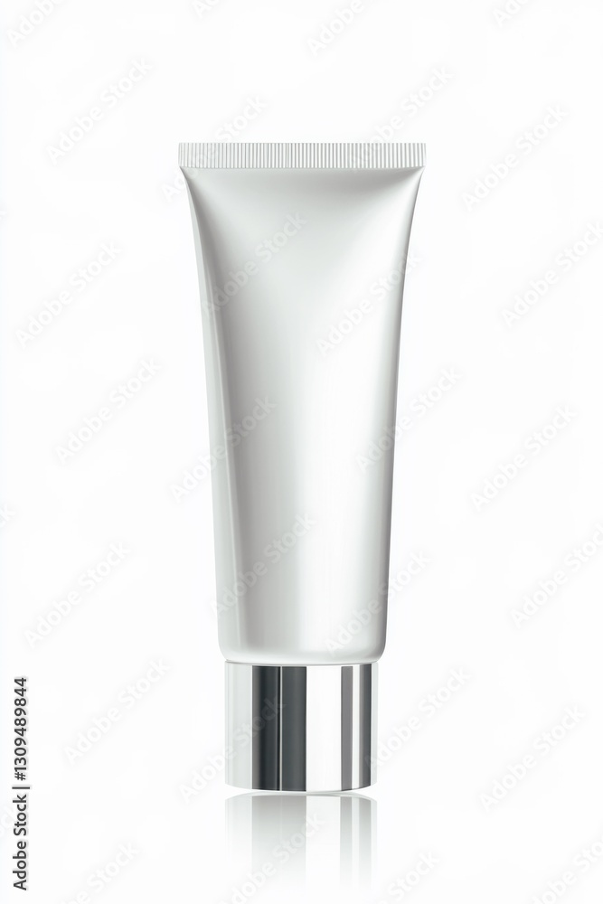 Sleek aluminum cream tube isolated on a white background, blank packaging for skincare, cosmetics, moisturizer, or beauty products Sleek aluminum cream tube isolated on a white background, blank packaging for skincare, cosmetics, moisturizer, or beauty products