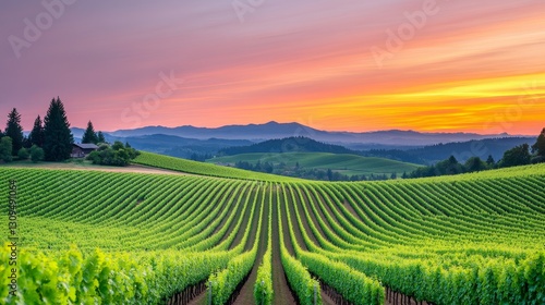 Wallpaper Mural Vineyard Rows at Sunset, Landscape , Winery Torontodigital.ca