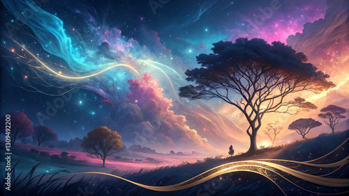 Fascinating abstract background with moving light and shadow. Dreamy, light quality with bright blues, purples and pinks.