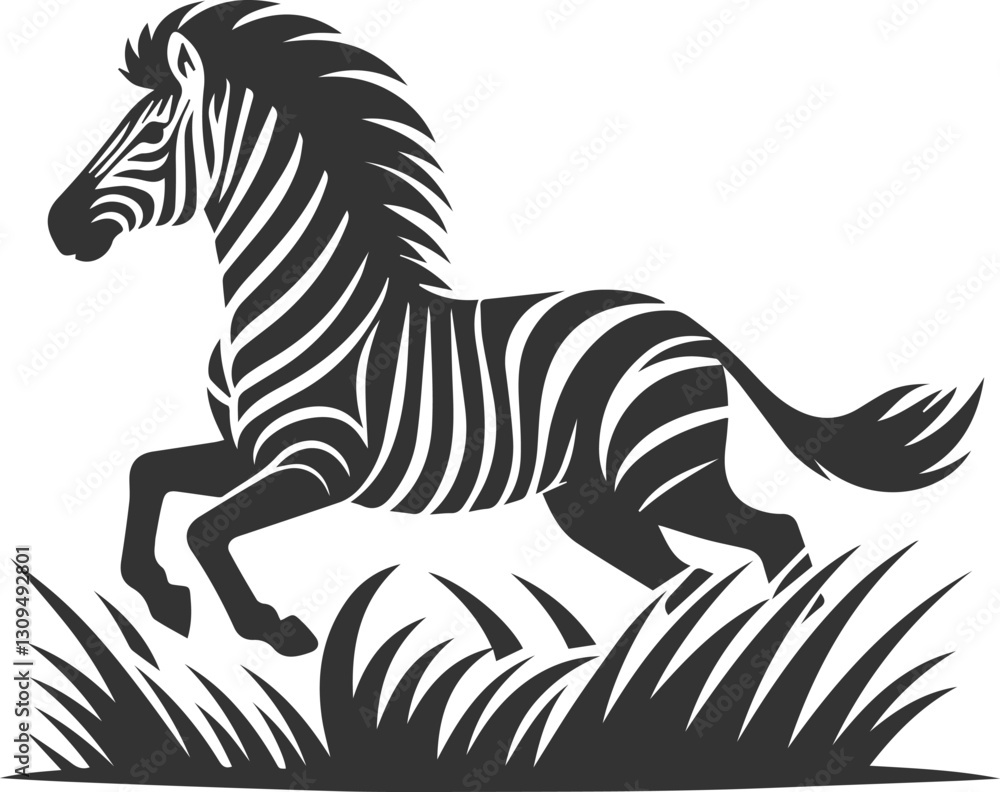 Fototapeta premium Zebra dashing through tall grass animal silhouette