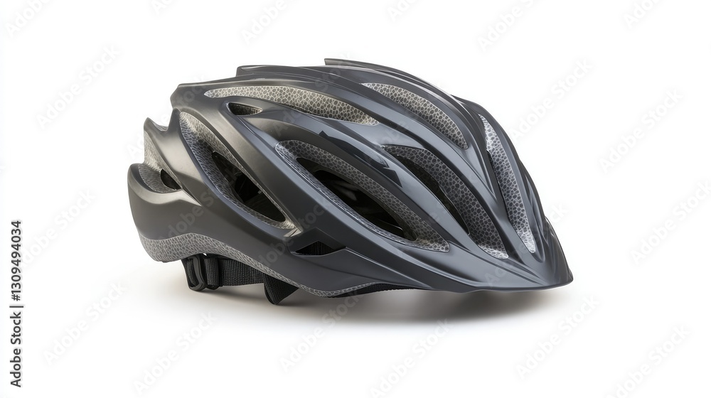Protective bike helmet for adults, featuring a modern design with adjustable straps, isolated on white. Protective bike helmet for adults, featuring a modern design with adjustable straps, isolated on white.