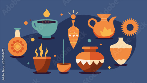 Multiple pieces of pottery in different stages of the creation process showcasing the journey of selfdiscovery and the constant evolution and. Vector illustration