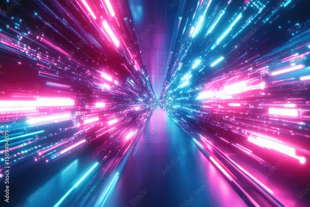 Abstract digital artwork of a vibrant, futuristic explosion with pink and blue lights and bokeh effects in a cosmic space setting. Abstract digital artwork of a vibrant, futuristic explosion with pink and blue lights and bokeh effects in a cosmic space setting.