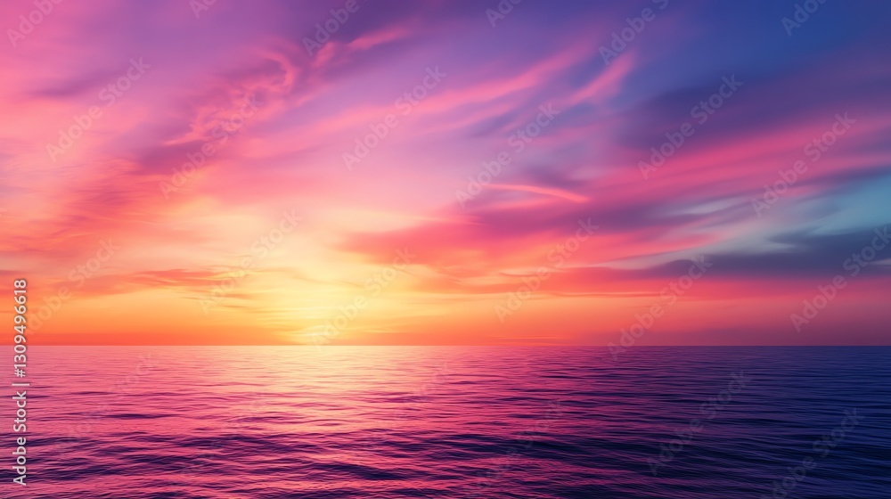 Fototapeta premium Vibrant sunset over calm ocean waters.