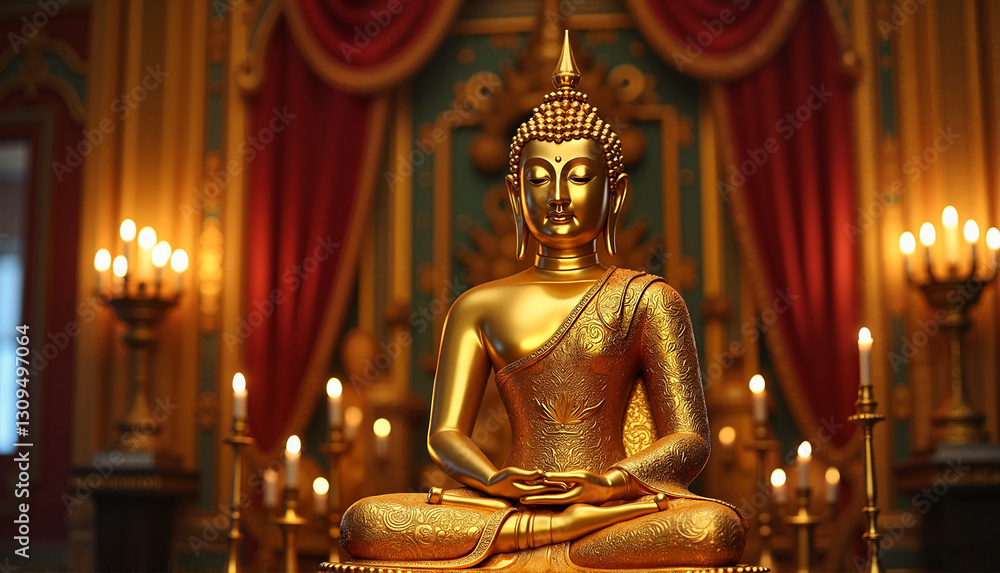 Fototapeta premium Solid gold Buddha in an elaborate altar room 