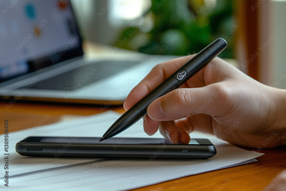 Fototapeta premium Modern Workspace with Pen and Phone