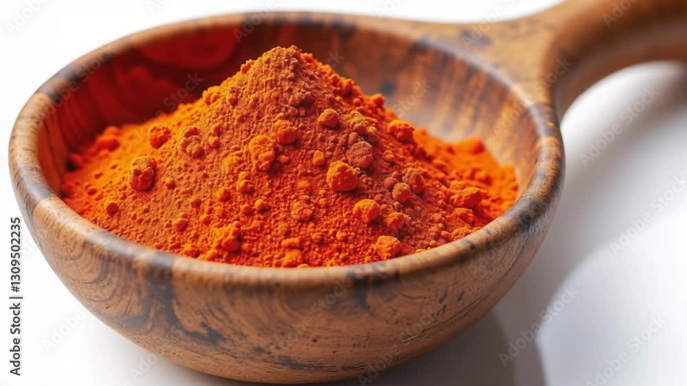 Rustic wooden bowl filled with vibrant paprika powder. isolated on a white background Rustic wooden bowl filled with vibrant paprika powder. isolated on a white background