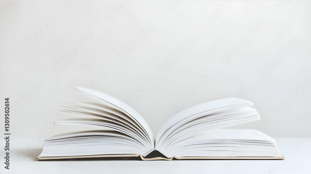 Open White Book With Blank Pages On White Surface Illuminated By Soft Light Open White Book With Blank Pages On White Surface Illuminated By Soft Light