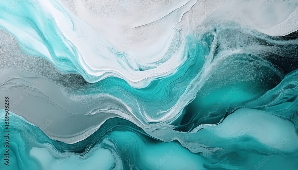 Obraz premium A minimalist abstract painting in turquoise, grey, and white, designed to convey a sense of calmness and serenity. Ideal for modern interior design, art collections, and peaceful spaces. 