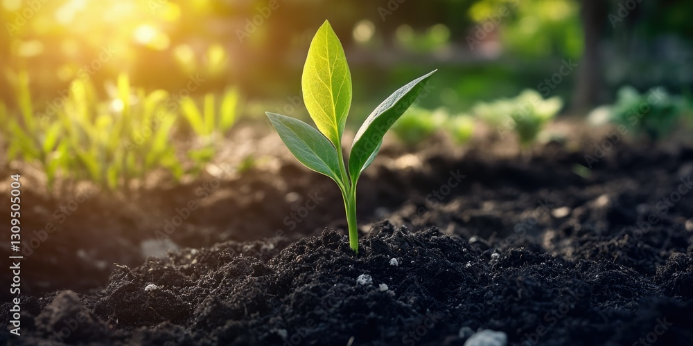 A close-up image of a small seedling sprouting from the soil, showcasing the early stages of plant growth in spring. A close-up image of a small seedling sprouting from the soil, showcasing the early stages of plant growth in spring.