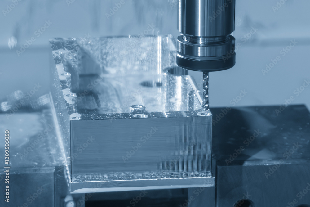 The tapping process on CNC milling machine in the light blue scene. The tapping process on CNC milling machine in the light blue scene.