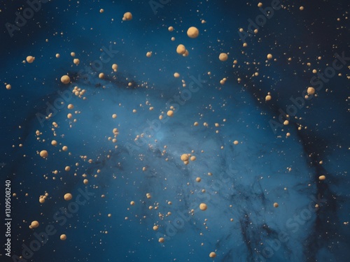 A mesmerizing view of floating orbs in a dark blue cosmic backdrop, showcasing the beauty of space.