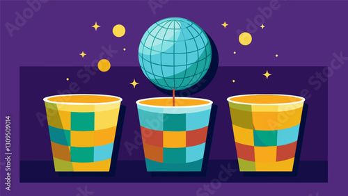 A funky set of disco ballshaped shot glasses perfect for a throwback to the 1970s. Vector illustration