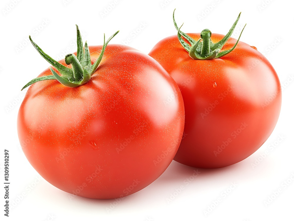 Two red tomatoes on bright white background Two red tomatoes on bright white background