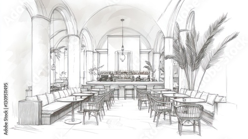 Interior Architectural Sketch of a Modern Bar/Restaurant