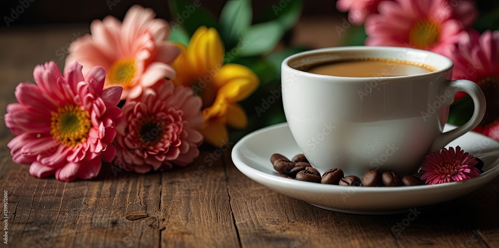 cup of coffee and rose cup of coffee and rose