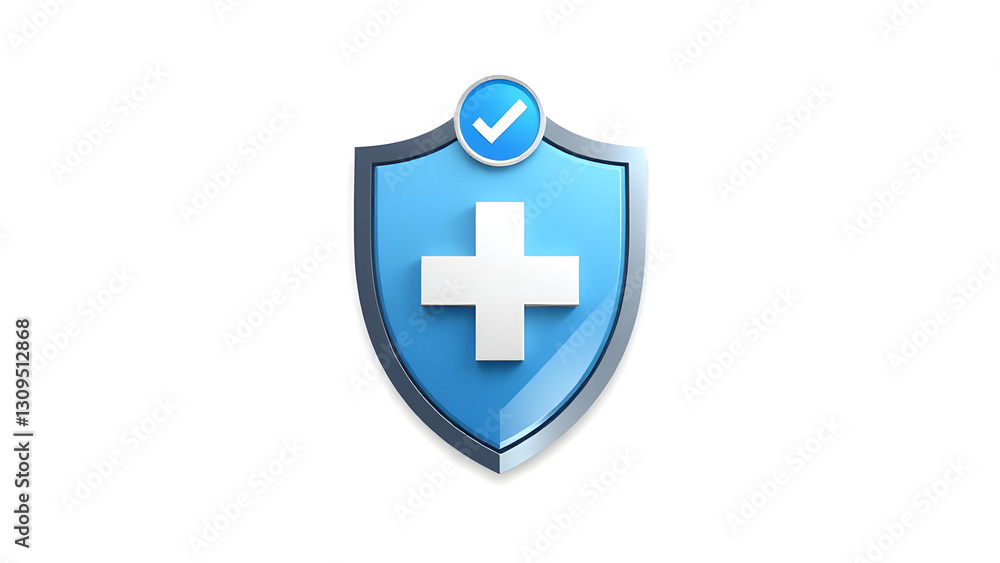 Blue shield with white cross symbol representing medical aid or health protection Blue shield with white cross symbol representing medical aid or health protection