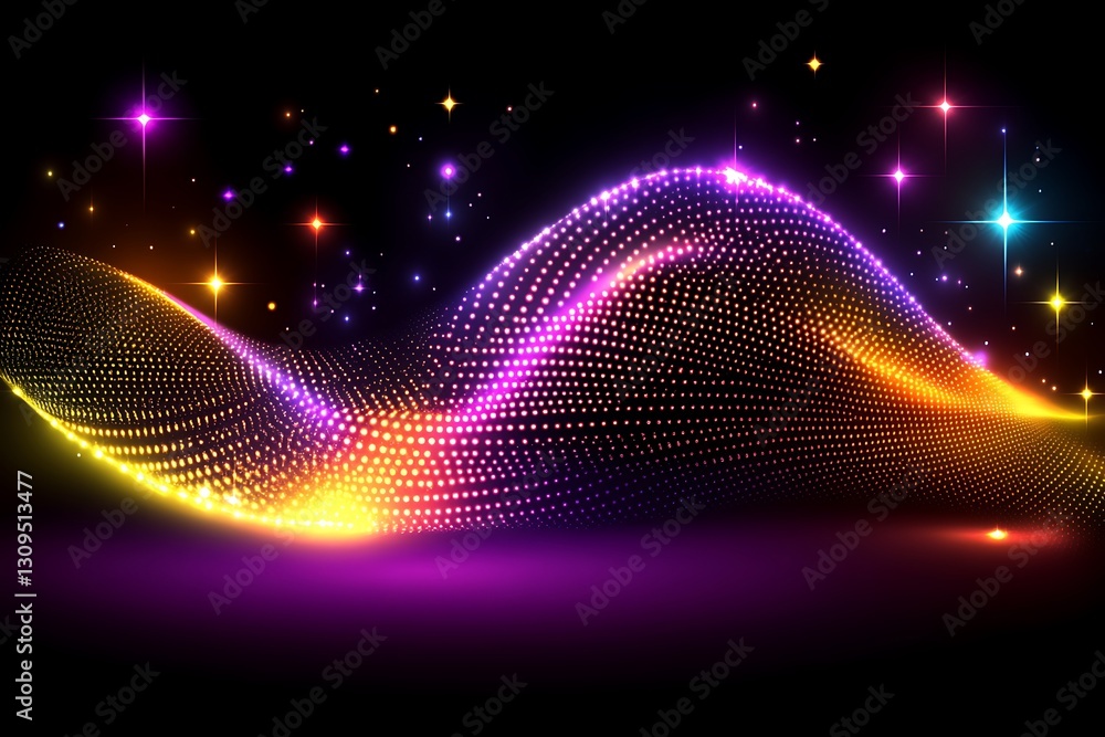 Luminous digital wave with twinkling stars on black background Luminous digital wave with twinkling stars on black background