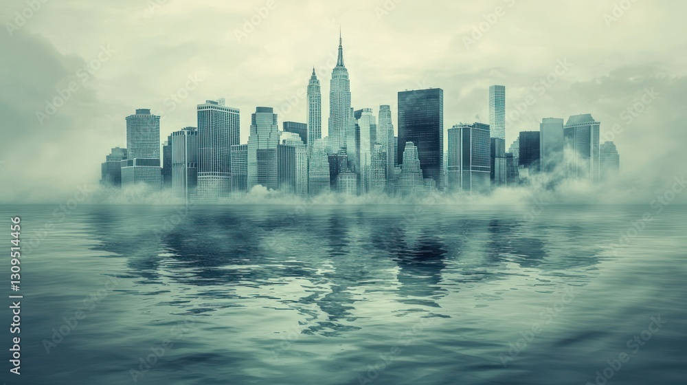 Fototapeta premium Submerged Metropolis: A City Lost to the Rising Tides