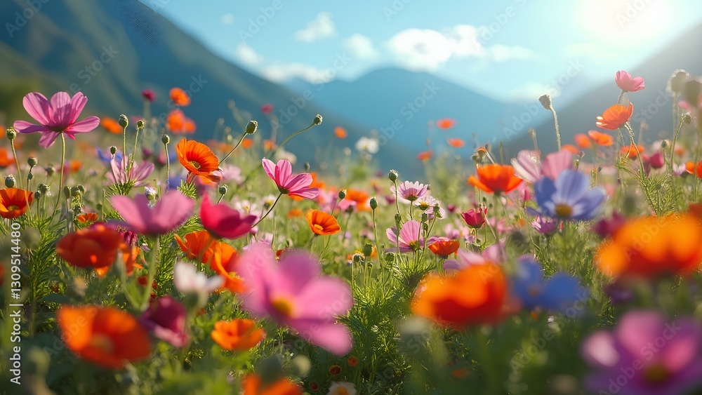 Fototapeta premium Wild flowers in a sunny spring day