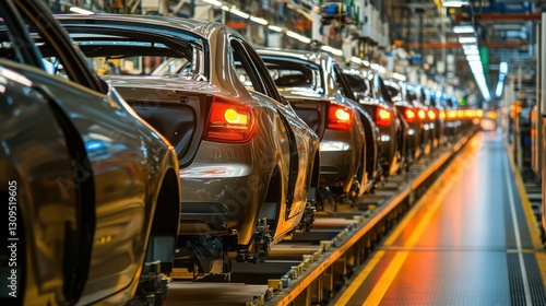 Car manufacturing line showcasing advanced technology and automation at a dealership facility