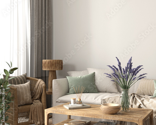 Wallpaper Mural Home interior background, modern living room, blank wall, 3D render Torontodigital.ca