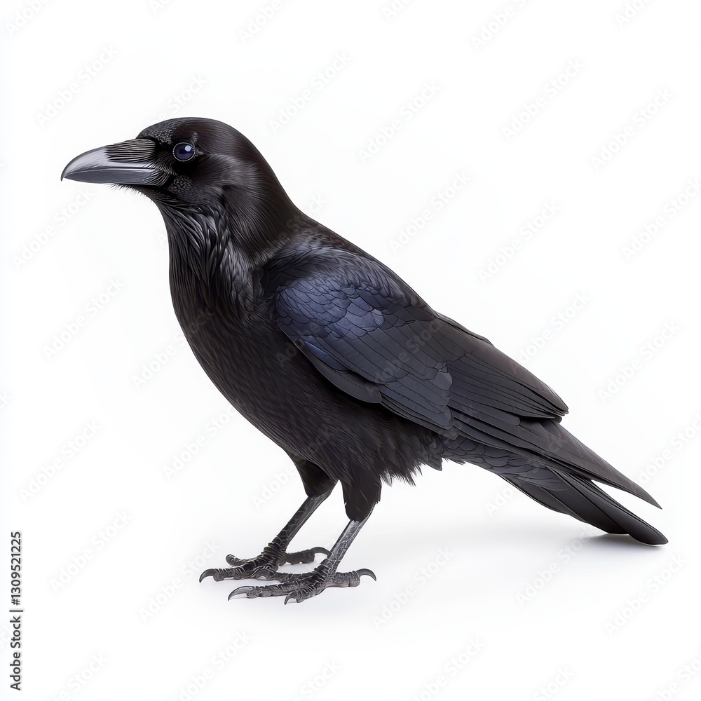 Fototapeta premium Black Raven Bird Profile Closeup on White Background
