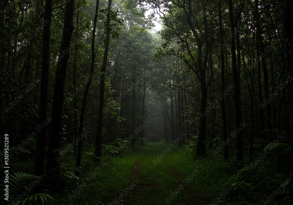 Mysterious Forest Path Soft Light. AI Generated Mysterious Forest Path Soft Light. AI Generated